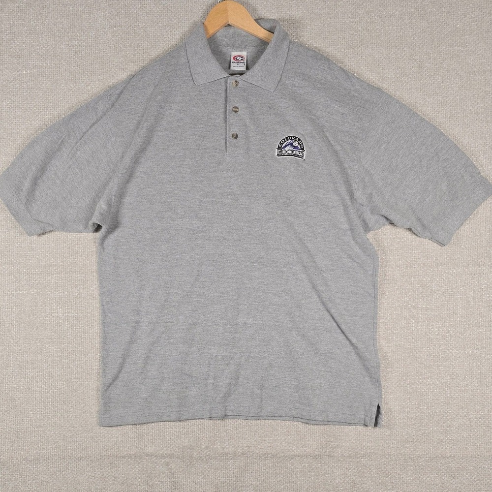 True Fan Colorado‎ Rockies MLB Polo Shirt Mens XL Gray Cotton Short Sleeve Logo